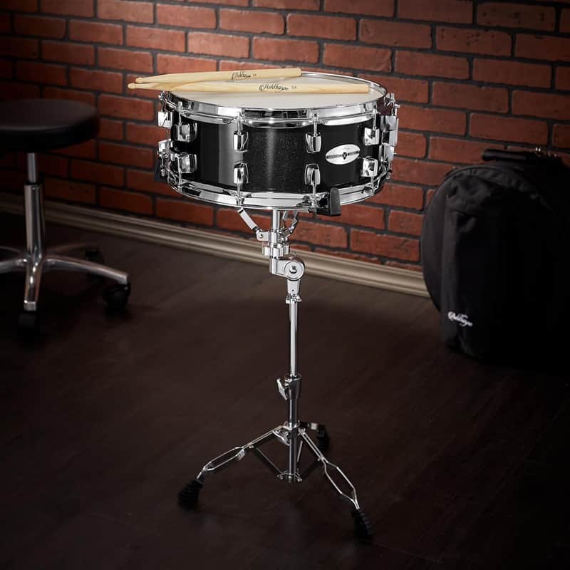 Ashthorpe 1 Ashthorpe Snare Drum Set with Remo Head (Black) - Student Beginner Kit with Stand, Padded Gig Bag, Practice Pad, Neck Strap, and Sticks image 1
