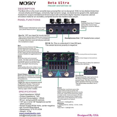 Mosky Beta Ultra Guitar / Bass Preamp Distortion Direct Box AUX In Headphone Out image 8