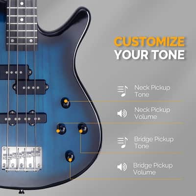 Glarry GIB 4 String Full Size Bass Guitar SS pickups w/ 20W Amplifier - Blue image 7
