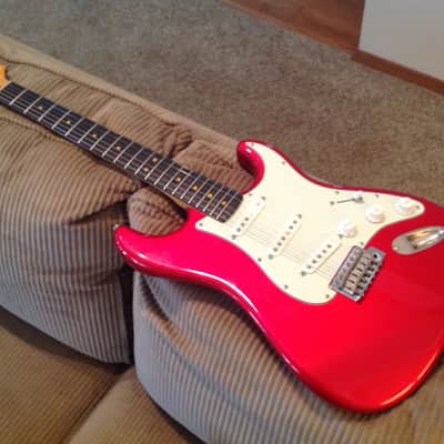 Rare Custom Clay Dot Squier Classic Vibe Stratocaster in Discontinued Scarlet Red Color image 3