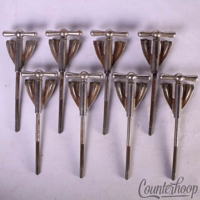 Ludwig 8x Bass Drum Long Bow-Tie Tension T-Rods+Claws 5 1/4"Nickel 50s Club-Date image 1