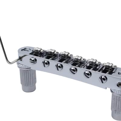 Guitar Tune-O-Matic Roller Saddle Bridge Replacement Part Compatible with Gibson Les Paul LP SG Style 6 String Electric Guitar - GM005, Chrome image 1