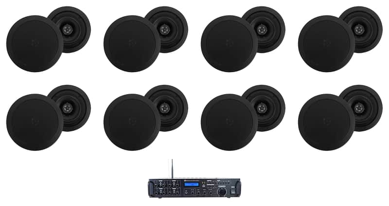 Rockville Rock Zone 8 Receiver+(16) 5.25" Black Ceiling Speakers For Restaurant image 1