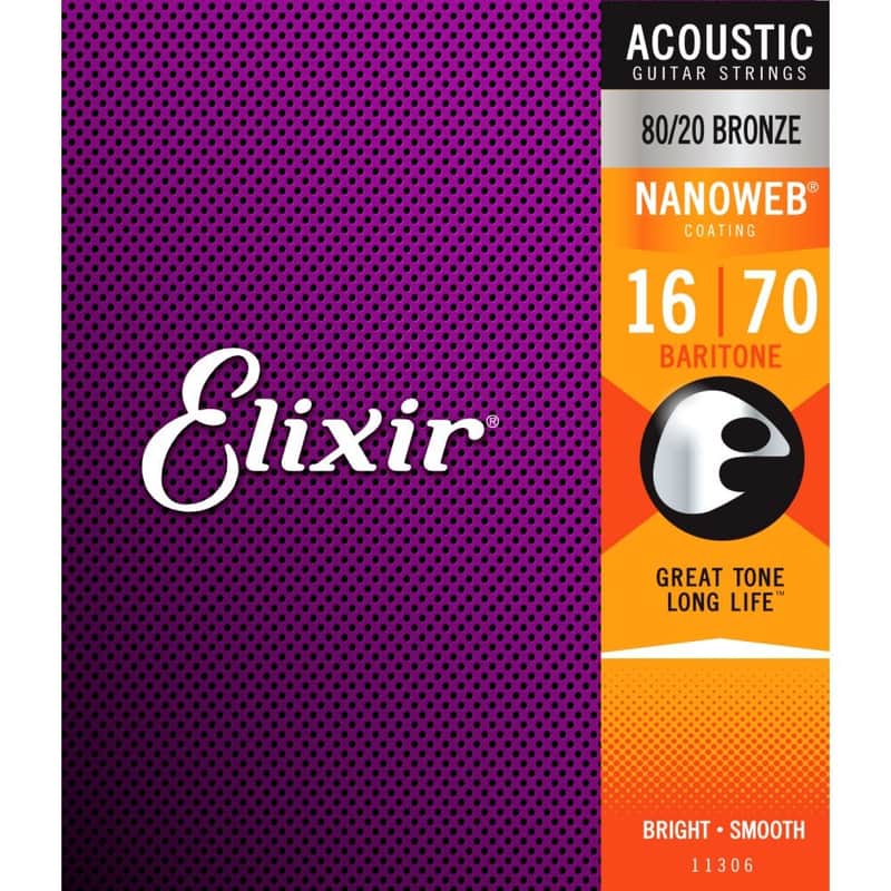 Elixir Nanoweb 80/20 Bronze 16-70 Baritone Acoustic Guitar Strings [11306] image 1