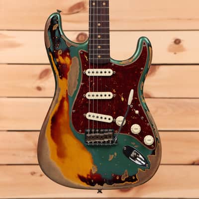 Fender Custom Shop Limited Roasted 1961 Stratocaster Super Heavy Relic - Aged Sherwood Green Metallic over 3 Color Sunburst-CZ563982 image 2