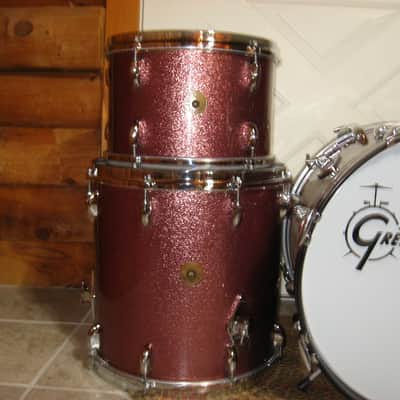 60s Gretsch Drum Set, 18/12/14/14, Burgundy Sparkle image 3