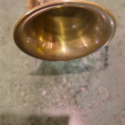 Vintage Brass Hunting Horn 1960s England or France Nickel Plated Mouthpiece Chain image 13