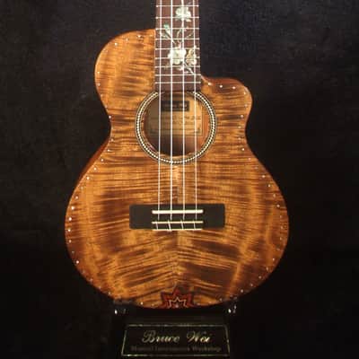 Handcrafted Tenor Ukulele, Carved ARCHBACK Solid Curly Acacia, Mahogany, Floral Inlay, Soft-bag, Bruce Wei UAC17-2046 image 5
