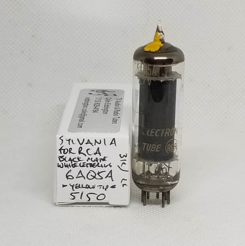 Sylvania Made For RCA 6AQ5A Black Plate, YellowTip Single NOS 6AQ5 EL90 image 1