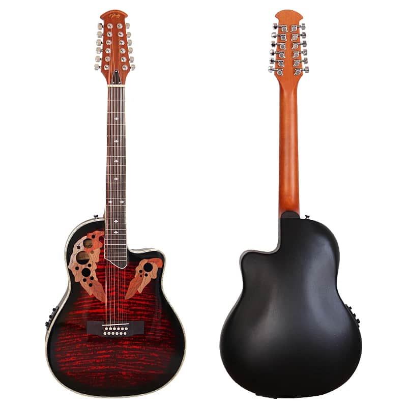 12 String Round Back Acoustic Electric Guitar in Red, 41 Inch, EQ image 1