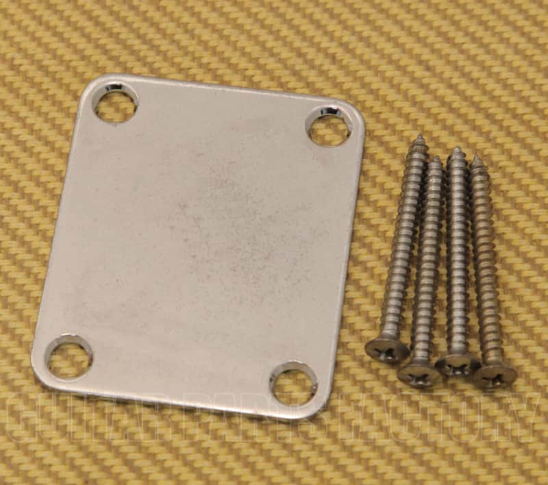 AP-0600-007 Relic Chrome 4-Hole Neck Plate w/ Aged Screws Guitar/Bass Neckplate image 1