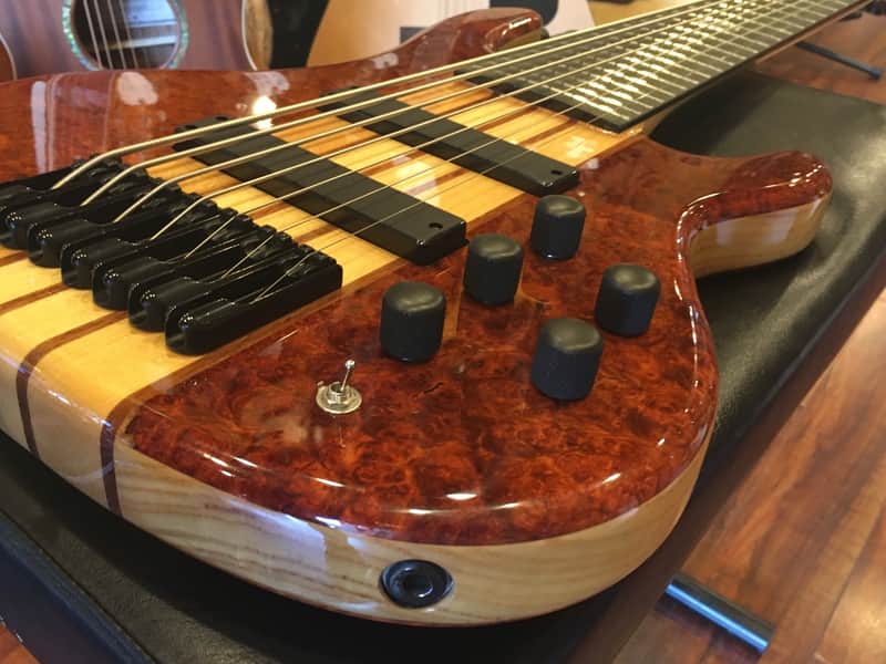 Wolf 7 String Bass Gloss Quilted Bubinga Top Neck-Thru w/ Gigbag image 1