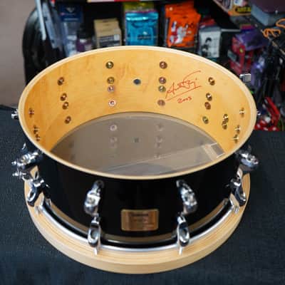Yamaha/Japan Autog. Anton Fig Signature 6x14" Maple Snare SER.#0028- Piano Black Lqr. NOS image 12