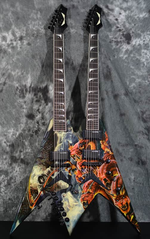 Dean Signature Dave Mustaine Megadeth DIADEM Double Neck Flying V Guitar Revelation Beast Graphic w Case image 1