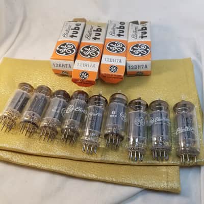 G.E ONE (1) 12BH7A tNOS AT1000 TESTED Balanced! PI Vacuum Tube T4 long flat RCA-style plate 12BH7 dual triode 1968-1976 image 2