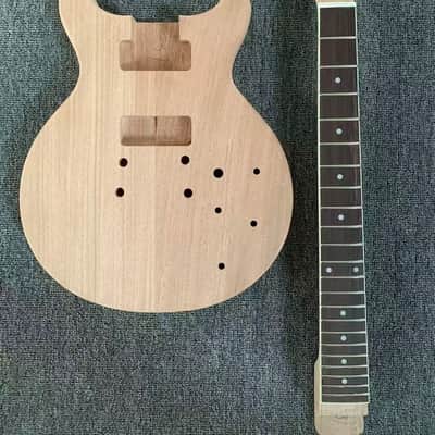 Double Cutaway Unfinished Mahogany Wood Guitar Body, Mahogany Neck image 1