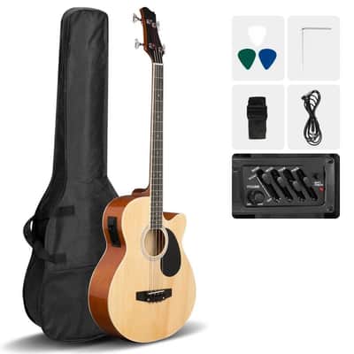 4 String Electric Acoustic Bass Guitar With Bag Burlywood image 1