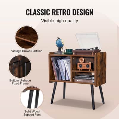 Vintage 2-Tier Record Player Stand with Adjustable Shelves – Solid Wood Turntable Table with 3 Cabinets & Vinyl Album Storage image 5