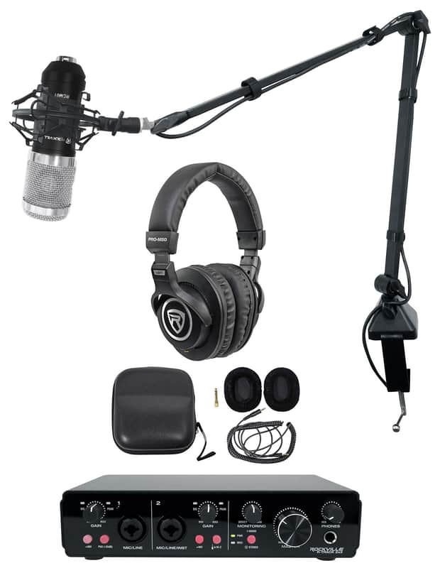 Rockville R-TRACK 2x2 USB Computer Recording Interface+RCM01 Mic+Boom+Headphones image 1