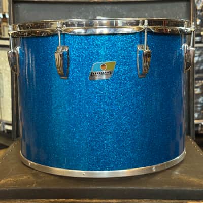 VINTAGE 1970's Ludwig 12x16" Blue & Olive Badge Concert Tom in Blue Sparkle image 1