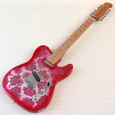 Custom Handmade Pink Amoeba Finish 12 String Electric Guitar, Okoume Wood Body, Roasted Maple Neck image 7