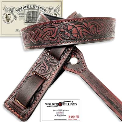 Walker And Williams M-20-RD Mahogany Red Leather Premium Padded Mandolin Strap With Celtic Chain Design image 13