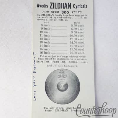 *Zildjian Avedis Cymbals Gene Krupa Photo Advert Flyer 8"-16" Prices Vintage 50s image 2