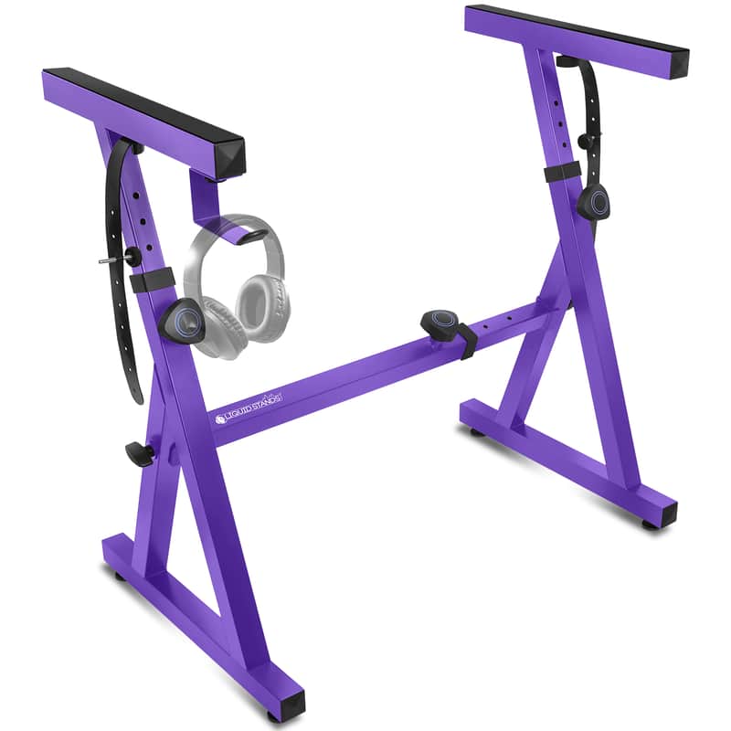 Liquid Stands Z-Style Adjustable Height Piano Keyboard Stand with Straps & Headphone Hook- Fits 54-88 Key Electric Pianos (Purple) image 1