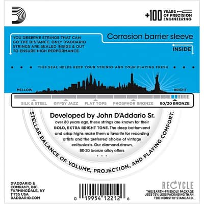 D'Addario EJ11 Light 80/20 Bronze Acoustic Strings 12-53 image 2