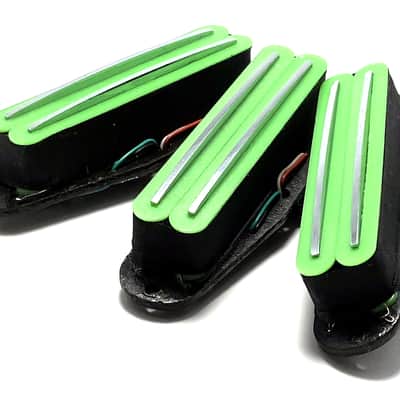 Dragonfire Duo Rails SSS Set Strat Sized Humbucker Pickups Bridge/Middle/Neck, Green w/ Chrome Rails image 1