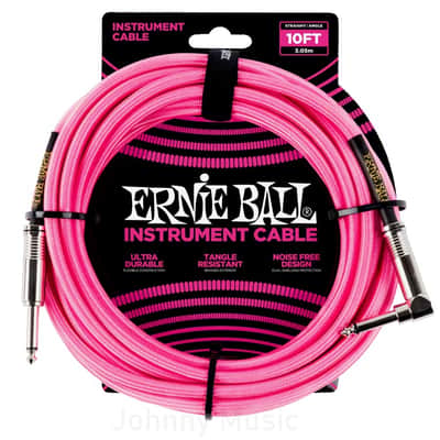 10' Braided Straight / Angle Instrument Cable - Neon Pink - Dual Shielded 99.95 O2-free Copper Roadworthy Design, Limited Lifetime Warranty image 1