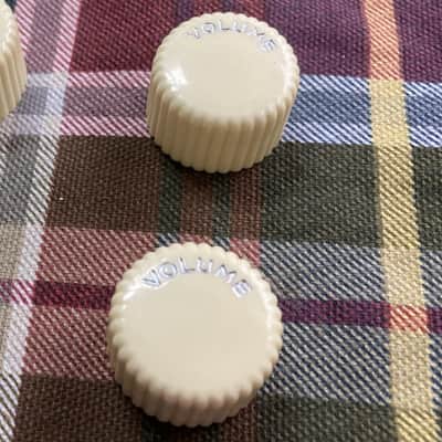 Two White Harmony/Silvertone Cupcake ReIssue Guitar Volume Knobs- Push/Press-On image 2