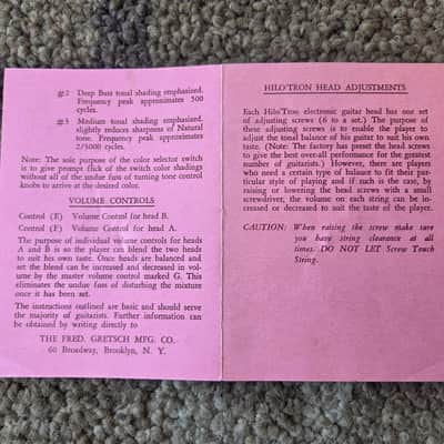 Vintage Circa 1958 Gretsch "Introducing Hilo'Tron" Pickup Instruction Card Booklet! Rare, Original Case Candy, Paperwork! image 3