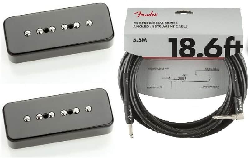 Seymour Duncan Vintage P-90 Set In Black SP90-1b Bridge & SP90-1n Neck  Pickups ( FENDER 18FT CABLE) image 1