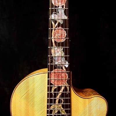 Acoustic Parlor Cutaway Guitar Handmade by Blueberry Butterflies Motif image 2