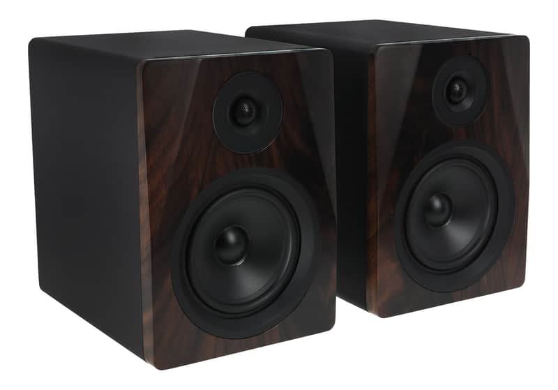 Pair Rockville APM5D 5.25" Dark Wood Powered Studio Monitors+Headphones+Mic+Pads image 1