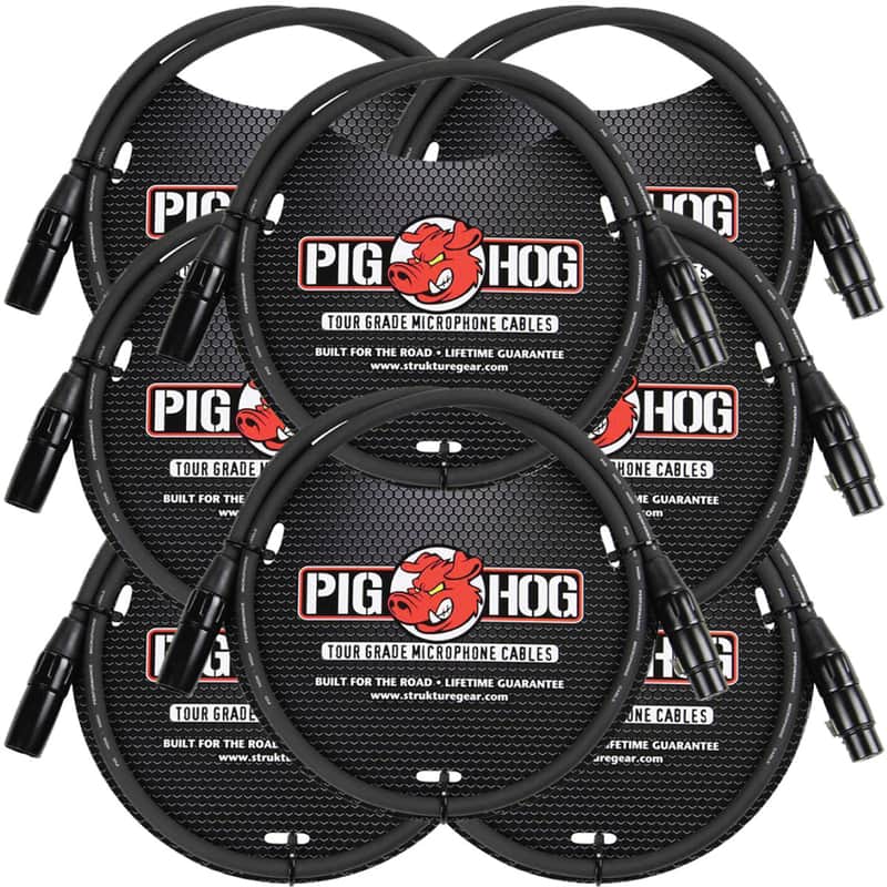 8-Pack Pig Hog PHM3 8mm Tour Grade Microphone XLR Cable 3ft - New image 1
