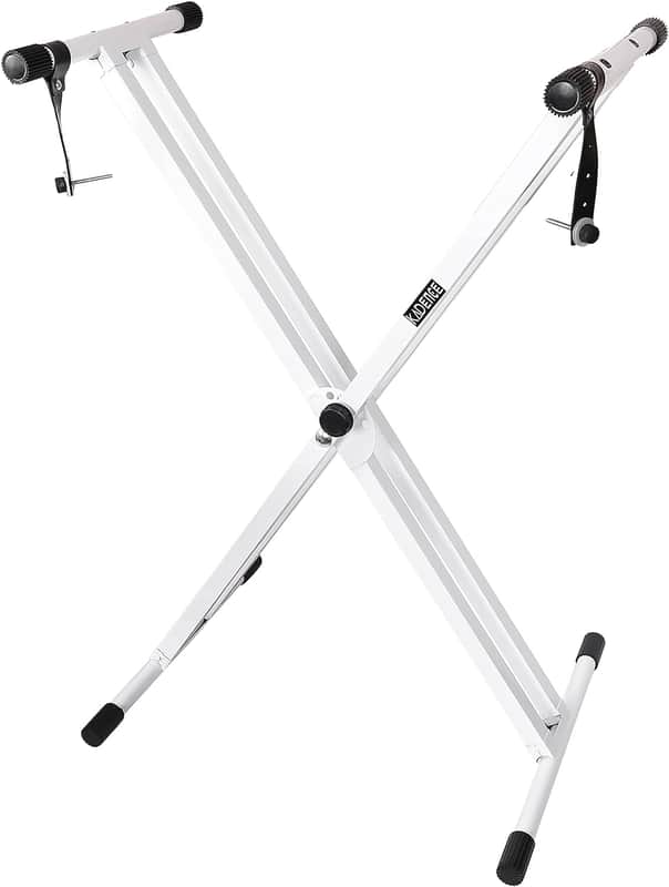 Heavy-Duty, Double-X, Adjustable Piano Keyboard Stand with Locking Straps (White) image 1
