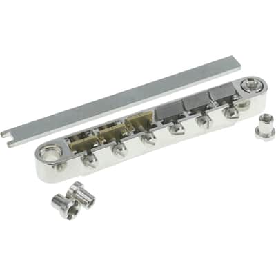 Faber HYBRIDge-L-NG ABRL Bridge, pat. pend. Locking System, Gloss Nickel, TITANIUM/Brass saddles image 2