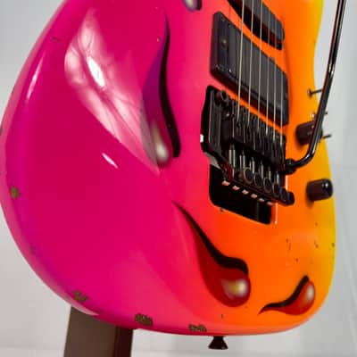 Zion Radicaster Super Strat Custom 1980’s - Pink / Red Neon Dancing Blood image 4