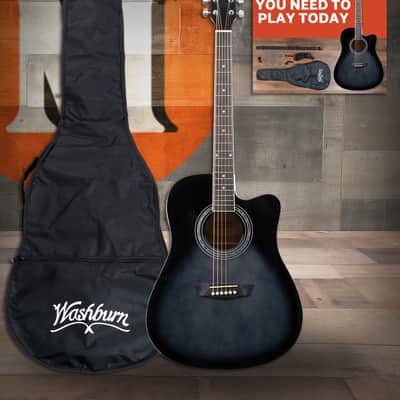 Washburn D10SB Black Glossy Acoustic Guitar With Case | Reverb