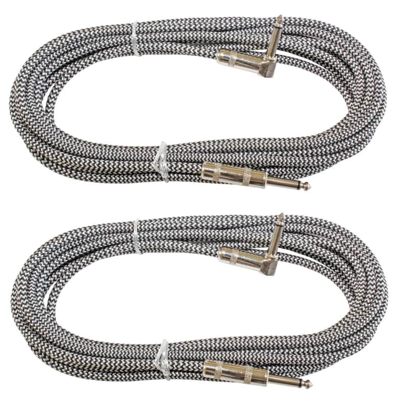 2 PACK pair 20 ft foot right angle straight 1/4 to 1/4 guitar cable cord lead image 1