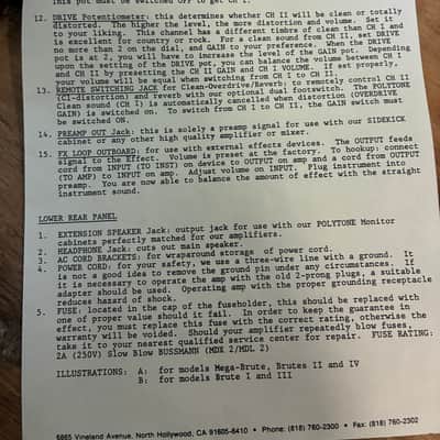 Schematic and owners manual for Polytone Mini-Brute and Mega-Brute 1990s image 4