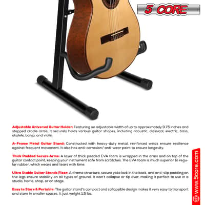 Amazon: 5 Core Guitar Stand Floor Adjustable Heavy Duty A Frame Universal Folding Acoustic Electric Bass Mandolin Banjo Violin Stands For On Stage Studio image 7