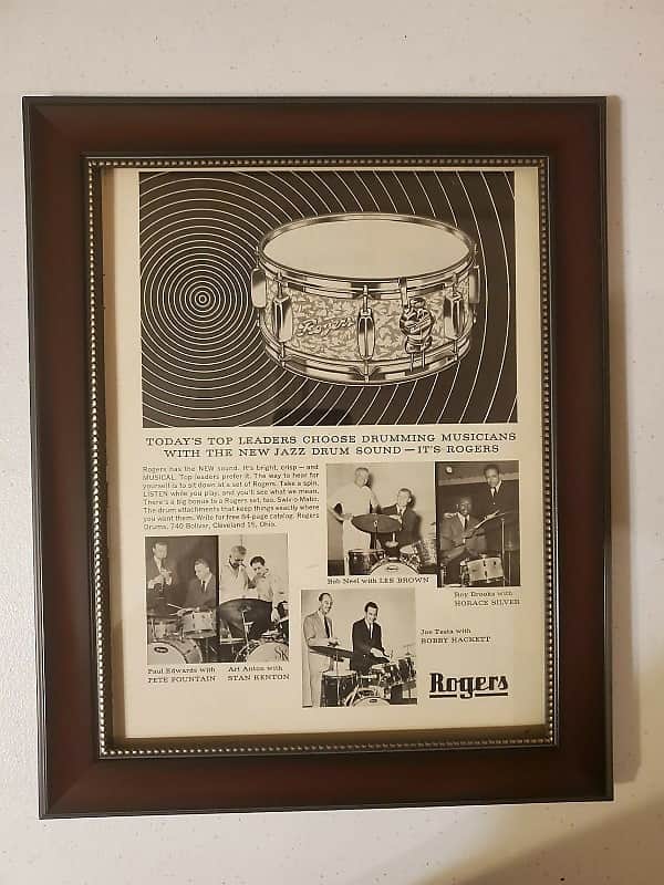 1961 Rogers Drums Promotional Ad Framed Rogers Snare Pete Fountain Original image 1