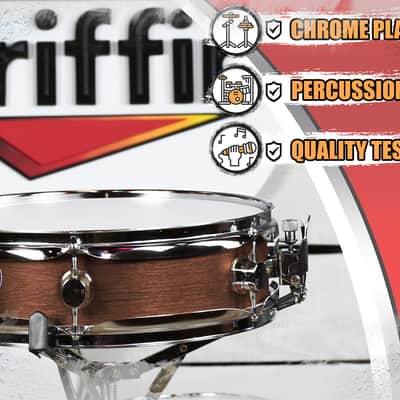 GRIFFIN Snare Drum – 13"x3.5" Poplar Shell (Piccolo littleSNAP Series) with Flat Hickory Finish, Coated Drum Head, Snare Throw Off & Marching Kit Use image 7