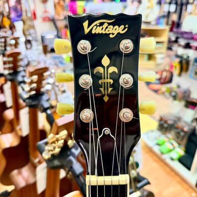 🔥MINT🔥 Vintage V100T BK ReIssued Series Electric Guitar~ Flamed Thru Black LP! image 12