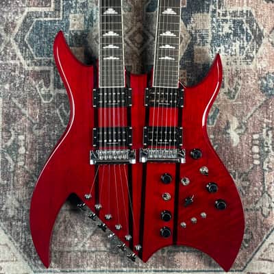 2008 B.C. Rich Bich Legacy Double Neck Transparent Red MIK Made In Korea Electric Guitar W/ Original Hardshell Case! image 7