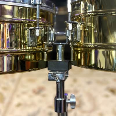 Latin Percussion LP 13” & 14” Matador Brass Timbale Set w/Stand image 3