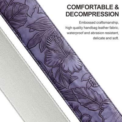 Guitar Strap with Pick Pocket,2.3 inch Porter Style Leather Carving Guitar Straps with Leather Ends,60s Vintage Style (Purple) image 2